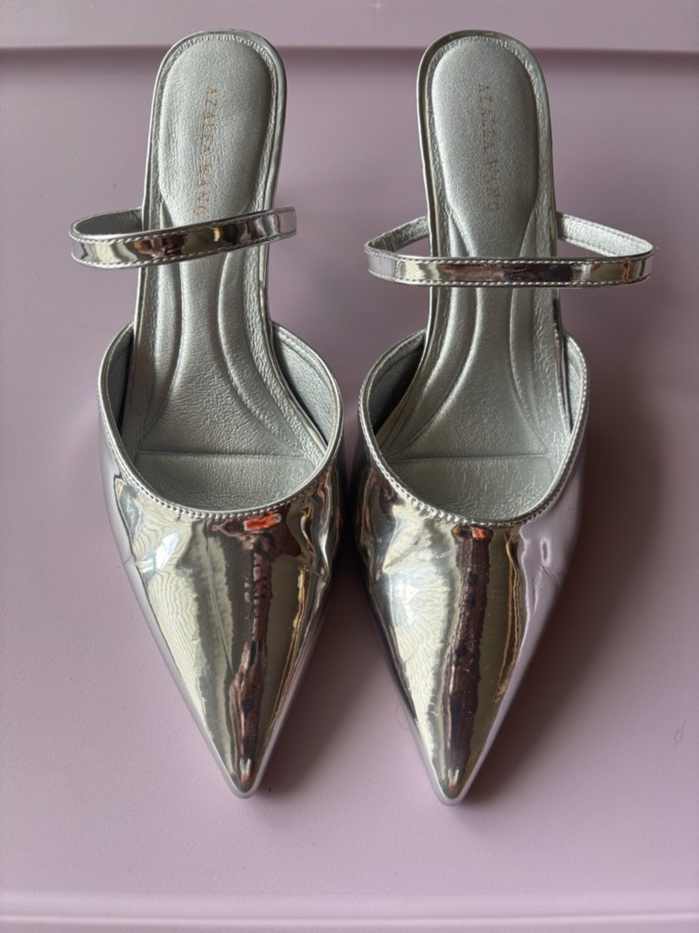Azalea Wang Metallic Silver Pointed-Toe Mary Jane Mules with Strap